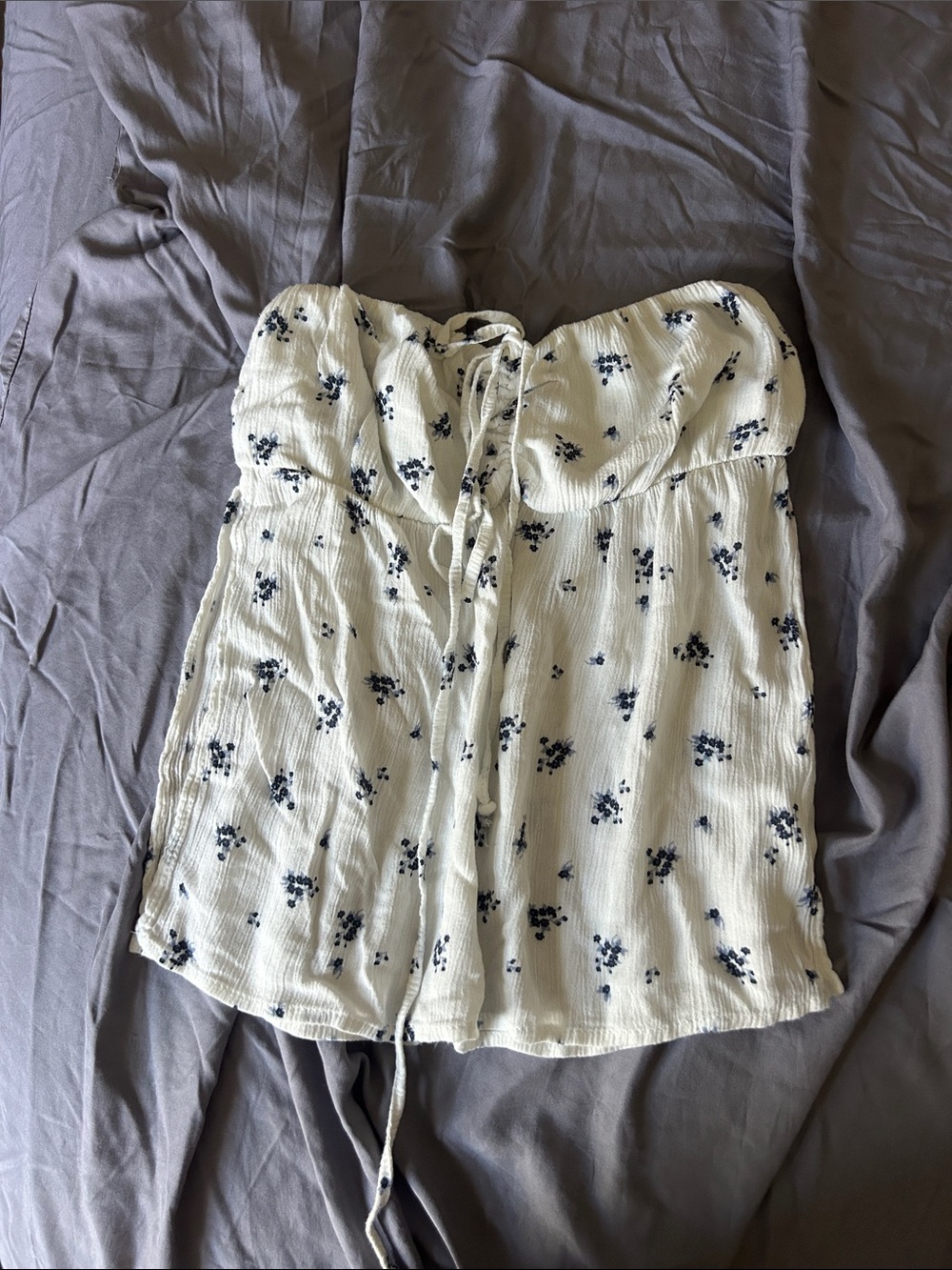 Brandy Melville Strapless White Floral Tie-Front Tube Top